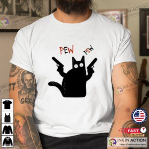 Cat Pew Pew Meme Gun Cat Gift Premium Art Classic T Shirt 4