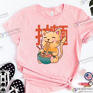 Cat Ramen Graphic T Shirt Kawaii Shirt in Various Colors Cute Anime Shirts Ramen Eating Cat Tees 1