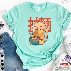 Cat Ramen Graphic T Shirt Kawaii Shirt in Various Colors Cute Anime Shirts Ramen Eating Cat Tees 2