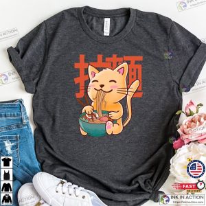 Cat Ramen Graphic T Shirt Kawaii Shirt in Various Colors Cute Anime Shirts Ramen Eating Cat Tees 5