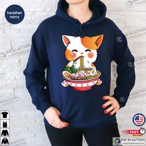 Cat Ramen Sweatshirt Kawaii Anime Shirts Korean Noodle Tee Cute Ramen Kitten Graphic 6