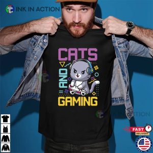 Cats and Gaming Shirt Gamer T Shirt Funny Gamers Gift 1