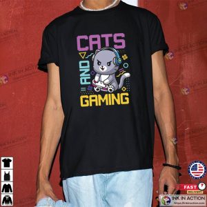 Cats and Gaming Shirt Gamer T Shirt Funny Gamers Gift 3