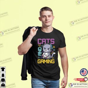 Cats and Gaming Shirt Gamer T Shirt Funny Gamers Gift 4