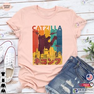 Catzilla T-Shirt, Vintage Catzilla Black Cat Shirt, Funny Cat Parody Tees, Cat Lover Shirt, Vintage Catzilla Shirt