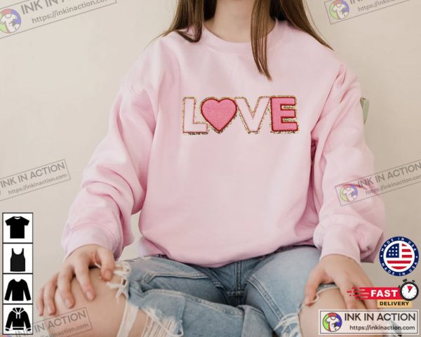 Chenille Patch Valentine Sweatshirt, Valentine Love Sweater, Valentine Heart Crewneck