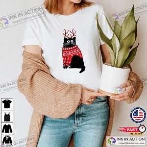 Christmas Cat Reindeer Antlers Sweatshirt Meowy Xmas Cats Lover Shirt 2