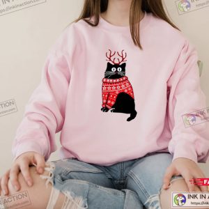 Christmas Cat Reindeer Antlers Sweatshirt Meowy Xmas Cats Lover Shirt 3