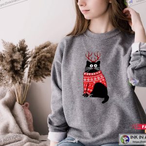 Christmas Cat Reindeer Antlers Sweatshirt, Meowy Xmas Cats Lover Shirt