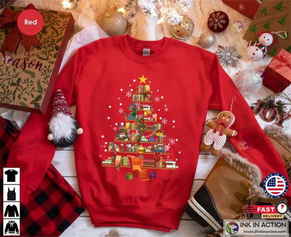 Christmas Teacher Shirts, Book Sweatshirt, Christmas Tree Graphic Tees