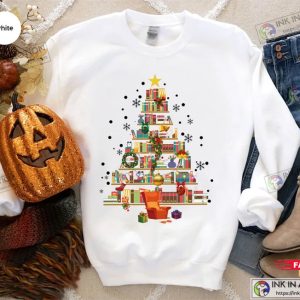 Christmas Teacher Shirts Book Sweatshirt Christmas Tree Graphic Tees 2