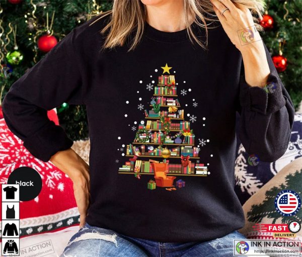 Christmas Teacher Shirts, Book Sweatshirt, Christmas Tree Graphic Tees