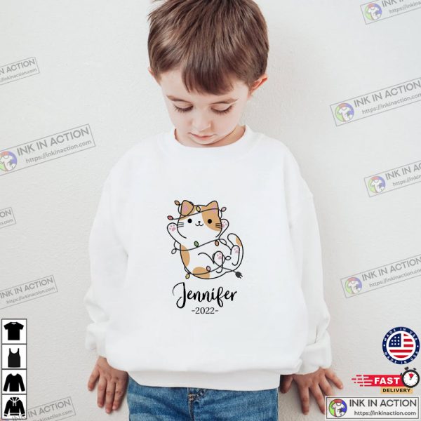 Cute Christmas Cat Sweatshirt, Custom Personalized Christmas T-shirt