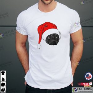 Cute black pug in christmas hat T Shirt 3