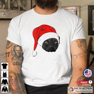 Cute black pug in christmas hat T Shirt 4