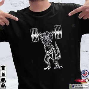 Dinosaur Weight Lifting Barbell Gym Workout T-Shirt