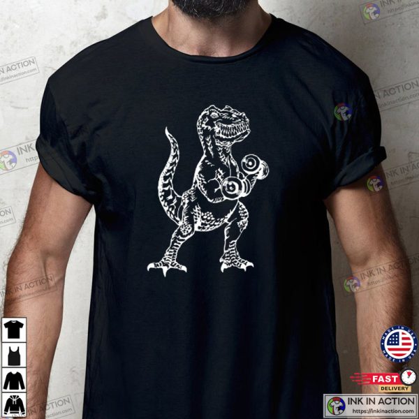 Dinosaur Weight Lifting Dumbbells Fitness Tee