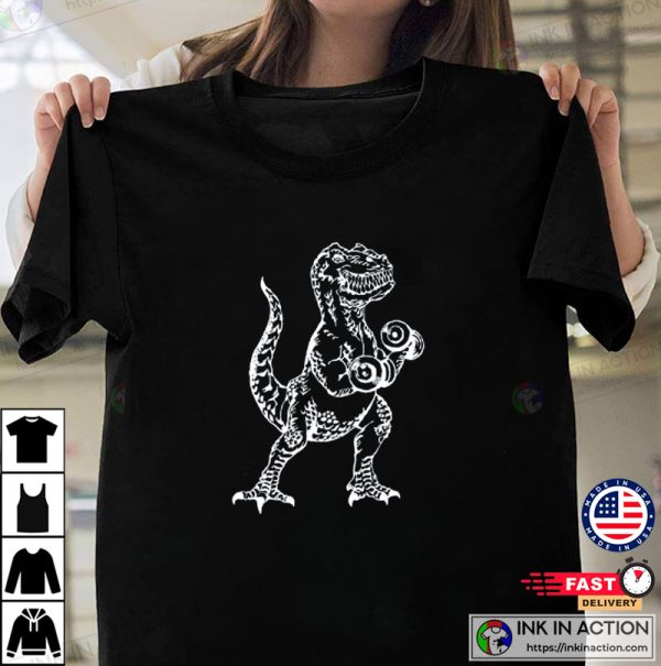 Dinosaur Weight Lifting Dumbbells Fitness Tee