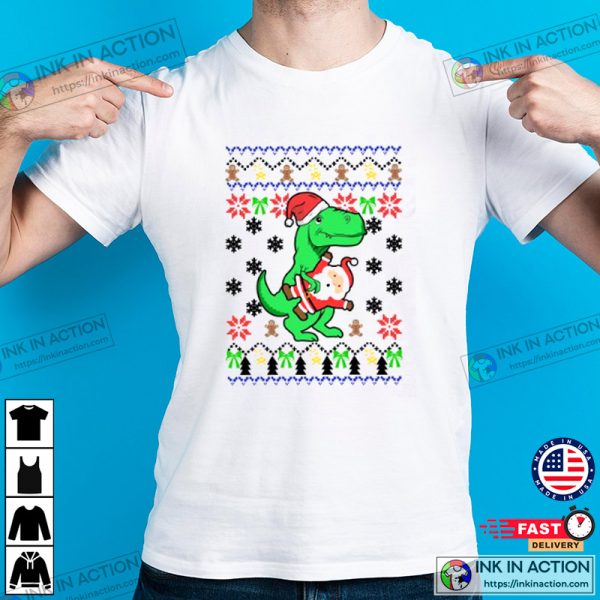 Dinosaur and Santa Christmas Shirt