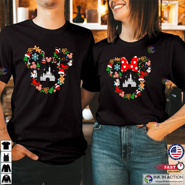 Disney Mickey Mouse Head Doodle Christmas Shirt, Wonderland Family Holiday Xmas T-Shirt
