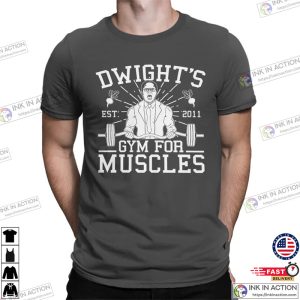 Dwights Gym For Muscles Funny TV Show Work Out Sayings Exercise Gym Rat Swole Mens T shirt 3