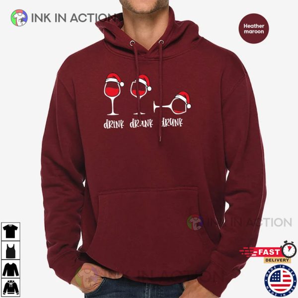 Funny Christmas Wine Glass Sweatshirt, Christmas Party Drinks Graphic Hoodie