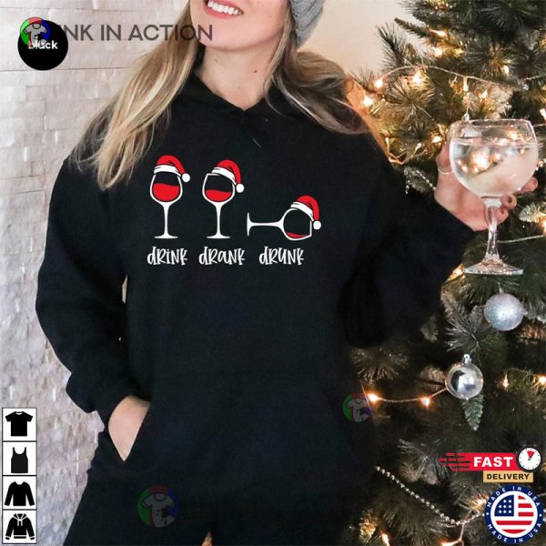 Funny Christmas Wine Glass Sweatshirt, Christmas Party Drinks Graphic Hoodie