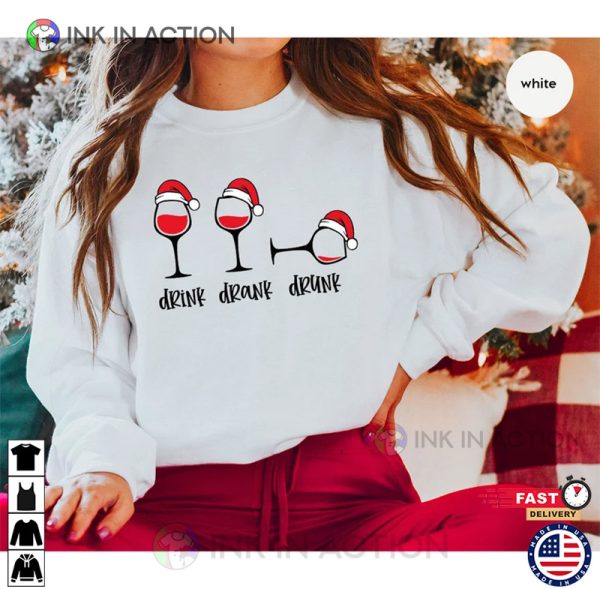 Funny Christmas Wine Glass Sweatshirt, Christmas Party Drinks Graphic Hoodie