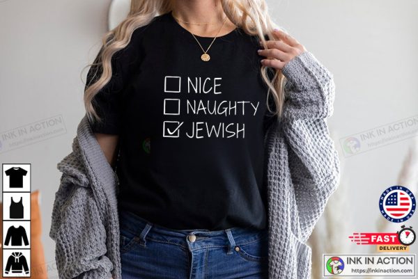 Funny Nice Naughty Jewish For Hanukkah Hebrew Christmas T-Shirt