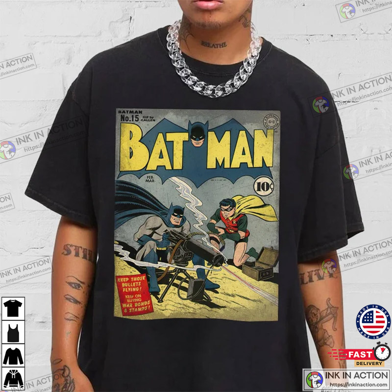 Gun Bat Super Book Retro Vintage T-Shirt, Batman Shirt - Ink Action