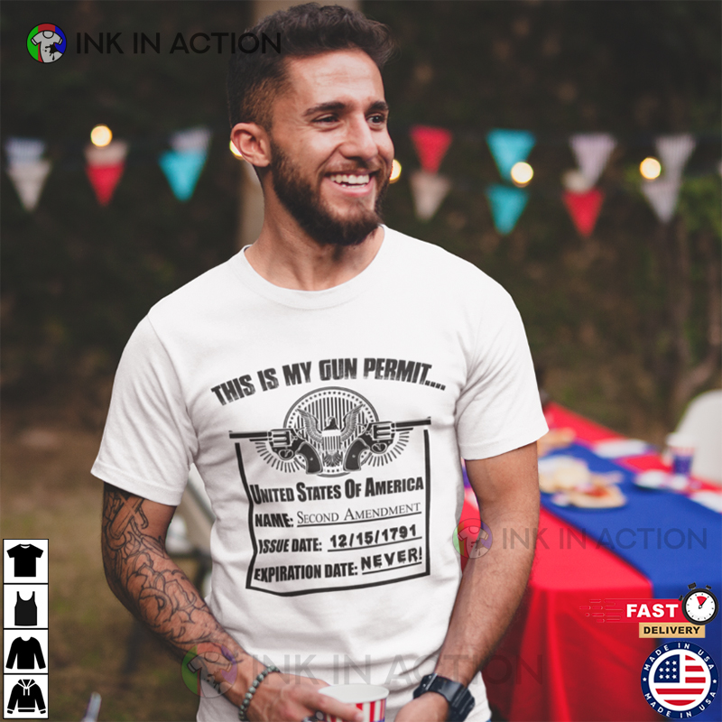 Gun Permit 2nd Amendment Pro Gun USA Flag Patriotic Men Shirts