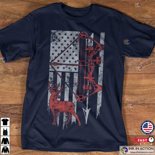 Hunting Shirt with American Flag, Bow Hunting T-shirt, American Hunter Shirt
