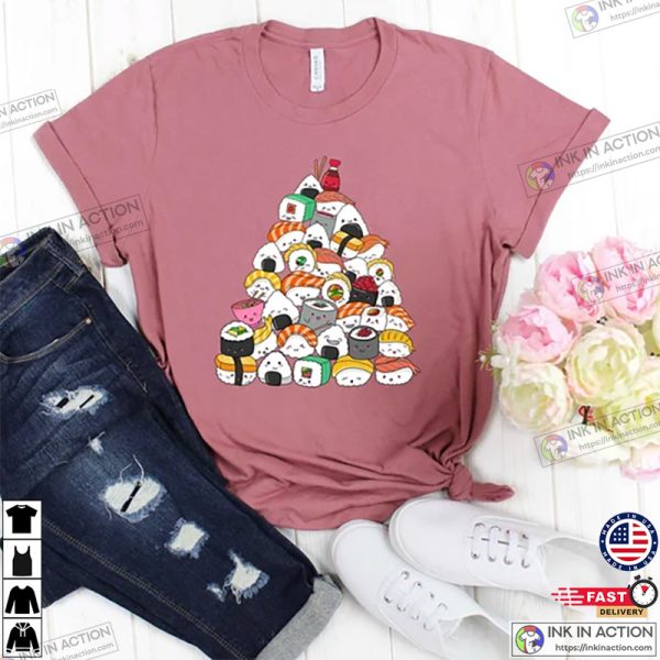 Kawaii Sushi Cat T-Shirt, Sushi Kitties Shirt, Japanese Cat Apparel, Kawaii Anime Outfit, Food Lover Gift