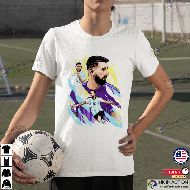 Lionel Messi Graphic T-Shirt M10 GOAT Argentina Jersey Shirt - Ink In Action