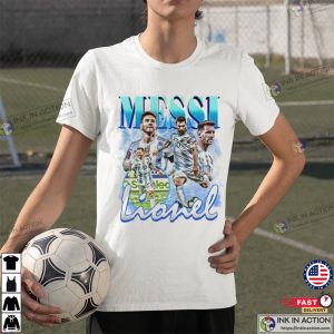 Lionel Messi Vintage Football Shirt Argentina World Cup 2022 Messi 10 Fan T-Shirt