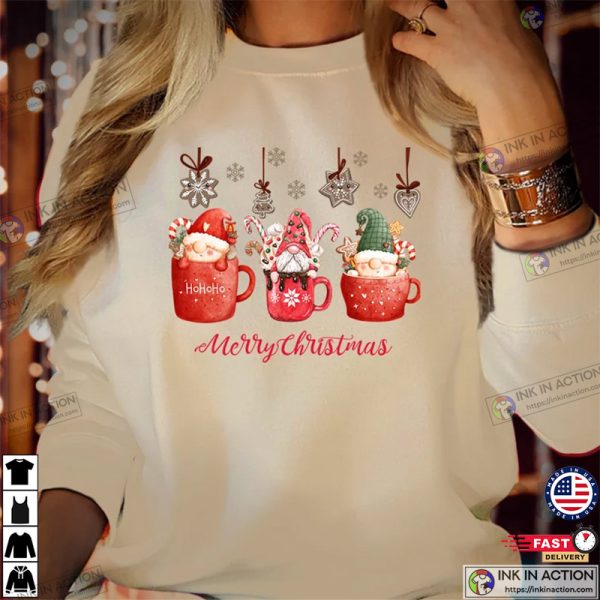 MERRY CHRISTMAS Gnomes Coffee Ho Ho Ho Sweatshirts, Funny Xmas Gift for Men Women Family Holiday