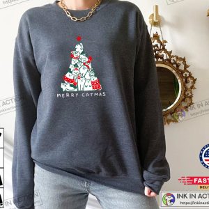 Meowy Christmas Tree Sweatshirt, Cat Lover Funny Xmas Shirt