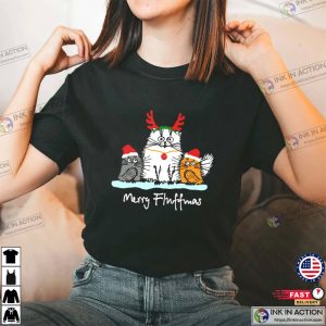 Merrfy Fluffmas Santa Hat Reindeer Christmas T Shirt Catmas Funny Xmas Gift Shirt 2