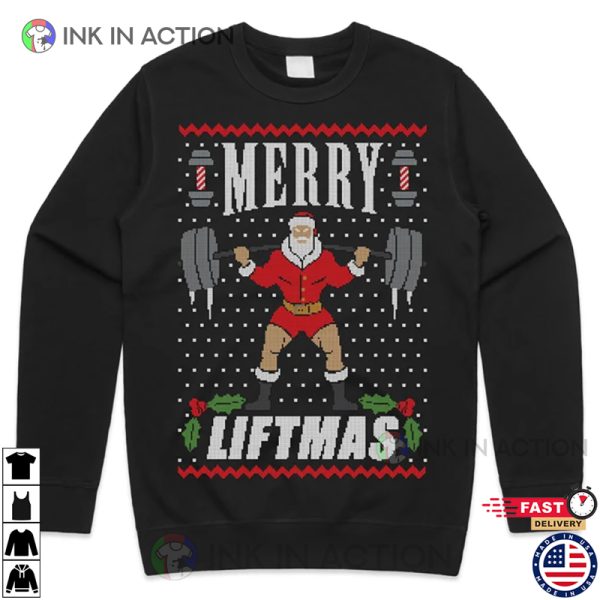 Merry Liftmas Christmas Jumper Sweater Sweatshirt, Funny Ugly Weightlifter Gym Fit