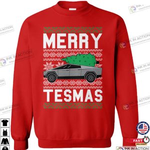 Merry Tesmas Unisex Sweater, Tesla Cybertruck Electric Car Truck Elon Musk Shirt for Xmas Holiday Party