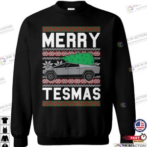 Merry Tesmas Unisex Sweater Tesla Cybertruck Electric Car Truck Elon Musk Shirt for Xmas Holiday Party 4