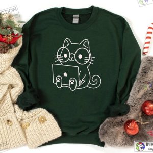 Nerd Cat Sweatshirt Funny Cat Sweatshirt Cat Lover Nerd Student Sweatshirt 2