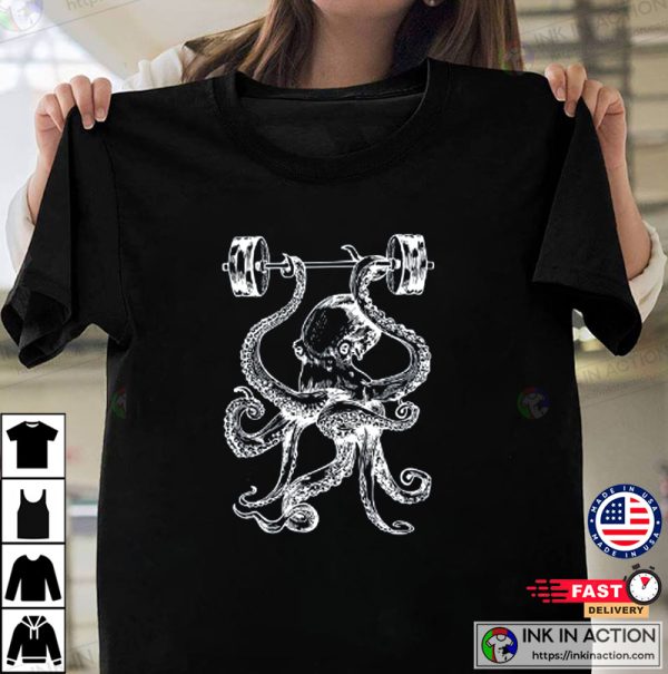 Octopus Weight Lifting Barbell Fitness Tee