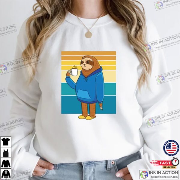 Retro Sloth Drinking Coffee Animal Sweater
