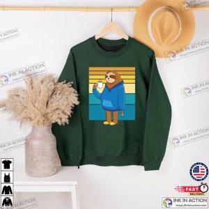 Retro Sloth Sweatshirt Sloth Drinking Coffee Sweater 2