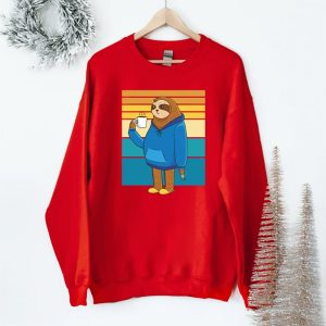 Retro Sloth Sweatshirt Sloth Drinking Coffee Sweater 3