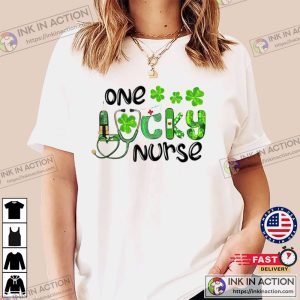 Saint Patricks One Lucky Nurse Shamrock T shirt 2