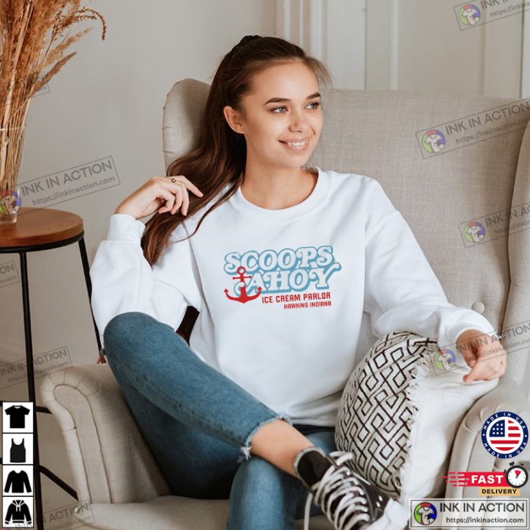 Scoops Ahoy Ice Cream Parlor Hawkins Indiana Sweatshirt Ink In Action
