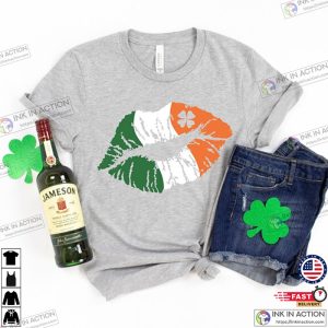 St. Patricks Day Shirt Lucky Shirt Shamrock Lucky Lips Four Leaf Clover 3