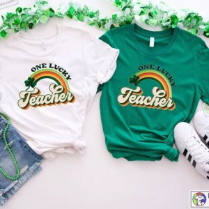 St. Patricks Day Teacher Shirt Retro One Lucky Teacher Shirt St. Patricks Rainbow 2